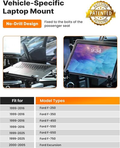 MELIPRON Truck Laptop Mount مناسب لـ Ford F250-F750 1999-2026، Ford Excursion 2000-2005، حامل كمبيوتر محمول خاص بالمركبة بدون حفر مع مروحة تبريد بارتفاع قابل للتعديل للعمل أثناء التنقل in Saudi Arabia