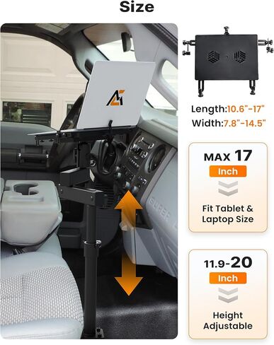MELIPRON Truck Laptop Mount مناسب لـ Ford F250-F750 1999-2026، Ford Excursion 2000-2005، حامل كمبيوتر محمول خاص بالمركبة بدون حفر مع مروحة تبريد بارتفاع قابل للتعديل للعمل أثناء التنقل in Saudi Arabia