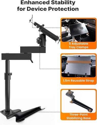 MELIPRON Truck Laptop Mount مناسب لـ Ford F250-F750 1999-2026، Ford Excursion 2000-2005، حامل كمبيوتر محمول خاص بالمركبة بدون حفر مع مروحة تبريد بارتفاع قابل للتعديل للعمل أثناء التنقل in Saudi Arabia