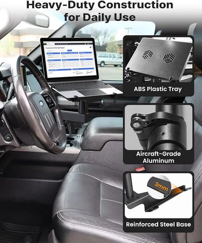 MELIPRON Truck Laptop Mount مناسب لـ Ford F250-F750 1999-2026، Ford Excursion 2000-2005، حامل كمبيوتر محمول خاص بالمركبة بدون حفر مع مروحة تبريد بارتفاع قابل للتعديل للعمل أثناء التنقل in Saudi Arabia