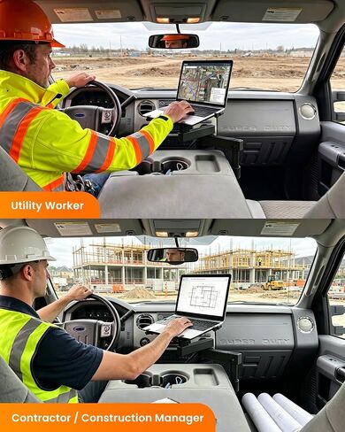 MELIPRON Truck Laptop Mount مناسب لـ Ford F250-F750 1999-2026، Ford Excursion 2000-2005، حامل كمبيوتر محمول خاص بالمركبة بدون حفر مع مروحة تبريد بارتفاع قابل للتعديل للعمل أثناء التنقل in Saudi Arabia
