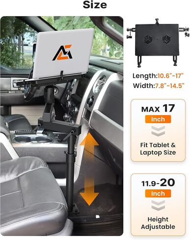 MELIPRON Truck Laptop Mount مناسب لـ Ford F-150 2004-2014، Lincoln Mark LT 2005-2011، حامل كمبيوتر محمول خاص بالمركبة بدون حفر مع مروحة تبريد ارتفاع قابل للتعديل للعمل أثناء التنقل in Saudi Arabia