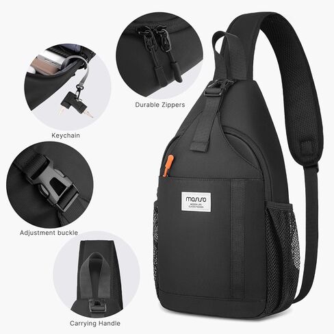 حقيبة ظهر MOSISO Crossbody للرجال والنساء، حقيبة ظهر للسفر والمشي لمسافات طويلة، حقيبة كتف صغيرة عبر الجسم مع 3 جيوب أمامية للتنقل غير الرسمي في الهواء الطلق، أسود in Saudi Arabia