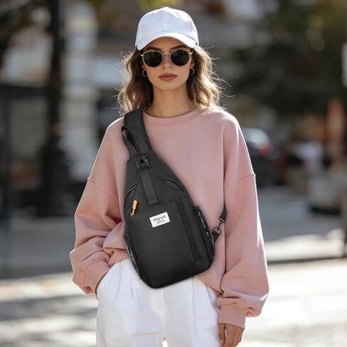 حقيبة ظهر MOSISO Crossbody للرجال والنساء، حقيبة ظهر للسفر والمشي لمسافات طويلة، حقيبة كتف صغيرة عبر الجسم مع 3 جيوب أمامية للتنقل غير الرسمي في الهواء الطلق، أسود in Saudi Arabia