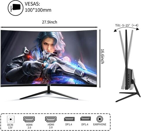 ZZA 32 Inch 4K 1500R Computer Monitor, UHD (3840 x 2160) 60Hz Ultra-Clear Screen, 100% sRGB,Eye Care Screen with HDMI, DisplayPort for Home and Office, VESA(100x100mm) in Saudi Arabia