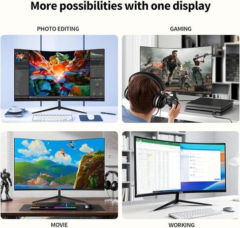 ZZA 32 Inch 4K 1500R Computer Monitor, UHD (3840 x 2160) 60Hz Ultra-Clear Screen, 100% sRGB,Eye Care Screen with HDMI, DisplayPort for Home and Office, VESA(100x100mm) in Saudi Arabia