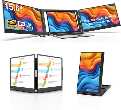 QQH Laptop Screen Extender, 15.6" 1080P Triple Portable Monitor Extender with Ultra-Slim Full HD IPS Display, USB-C Plug and Play Travel Dual Monitor for 12"-16" Laptops (Windows Only) in Saudi Arabia