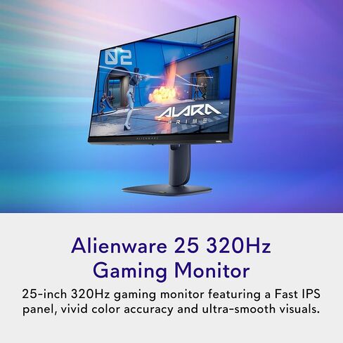 شاشة الألعاب Alienware 25 320 هرتز - AW2525HM - شاشة 24.5 بوصة عالية الدقة بالكامل (1920×1080) 320 هرتز 0.50 مللي ثانية، IPS سريع، AMD FreeSync Premium، متوافق مع G-SYNC، VESA AdaptiveSync، 16.7 مليون لون in Saudi Arabia