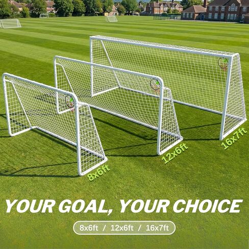 8x6, 12x6, 16x7 FT Soccer Goal for Backyard, Metal Soccer Goals with PE Soccer Net, Target Net & Training Cones, Rust-Proof Reinforced Frame, Outdoor Soccer Net for Kids, Youth Training or Team Game in Saudi Arabia