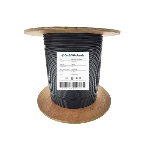 CableWholesale كابل ألياف بصرية أسود بطول 1000 قدم مكون من 12 شريطًا OM4 Multimode 50/125، Corning ClearCurve، 10 جيجابت/ثانية، داخلي/خارجي، تصنيف مرتفع، سترة PVC - شبكة محسنة in Saudi Arabia