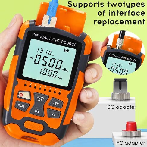 Fiber Optical Light Source - Singlemode Dual Wavelength 1310nm/1550nm, 2.5mm Universal Interface with SC/FC Adapter, Fiber Tester with RJ45 Network Testing in Saudi Arabia