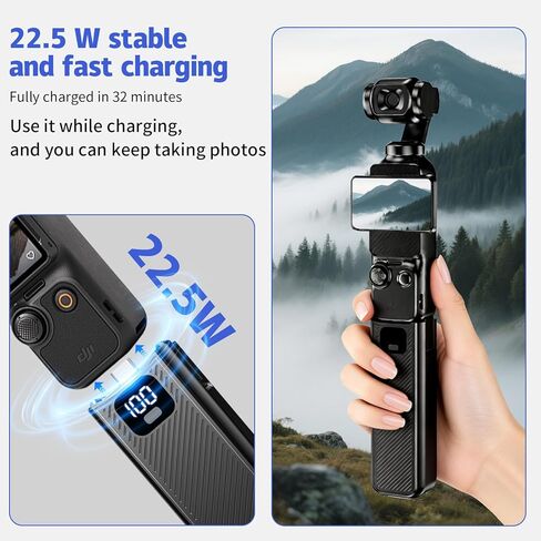 ترقية مقبض البطارية مع شاشة LED رقمية متوافقة مع DJI Osmo Pocket 4 وPocket 3 & Xtra Muse، قبضة بطارية شحن سريع 5000 مللي أمبير 22.5 وات مع خيط محجوز 1/4 بوصة in Saudi Arabia