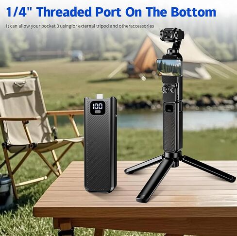 ترقية مقبض البطارية مع شاشة LED رقمية متوافقة مع DJI Osmo Pocket 4 وPocket 3 & Xtra Muse، قبضة بطارية شحن سريع 5000 مللي أمبير 22.5 وات مع خيط محجوز 1/4 بوصة in Saudi Arabia