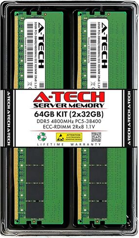 مجموعة A-Tech 64 جيجابايت (2 × 32 جيجابايت) ذاكرة الوصول العشوائي لـ Dell PowerEdge HS5610، R660xs، R6615، R760xs، R7615، R960، T560، XE8640، XE9640، XE9680 | ترقية ذاكرة الخادم المسجل DDR5 4800 ميجا هرتز PC5-38400 EC8 RDIMM 2Rx8 ECC in Saudi Arabia