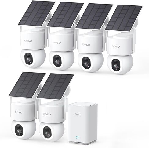 aosu SolarCam D1 Max 6-Cam Kit, 4K Solar Security Cameras Outdoor Wireless, 360° Pan & Tilt Coverage, Auto Tracking, Color Night Vision, No Subscription Required, Local Storage up to 1TB in Saudi Arabia