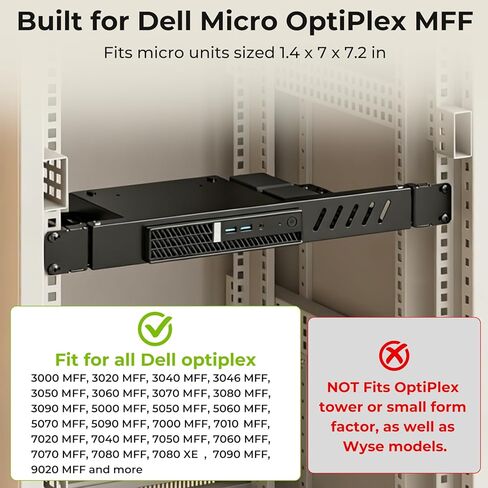 حامل حامل صغير لجهاز Dell OptiPlex Micro PC حامل لجهاز Dell OptiPlex MFF 7050 5070 7020 3000 3060 9020 1U رف رف خادم مفصلي لجهاز Dell Mini PC لرف خادم 19 بوصة أو خزانة مع روابط كابل in Kuwait