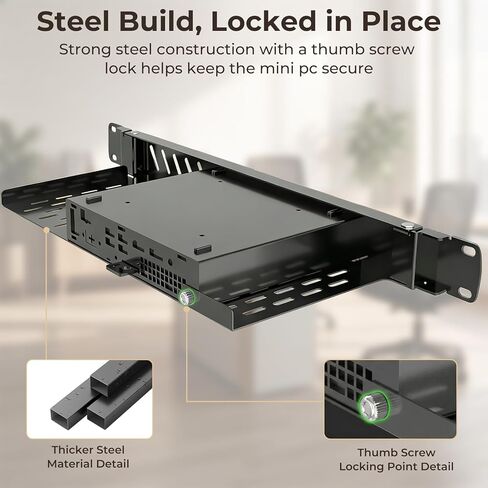 حامل حامل صغير لجهاز Dell OptiPlex Micro PC حامل لجهاز Dell OptiPlex MFF 7050 5070 7020 3000 3060 9020 1U رف رف خادم مفصلي لجهاز Dell Mini PC لرف خادم 19 بوصة أو خزانة مع روابط كابل in Kuwait