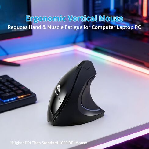 Ergonomic Wireless Mouse, Bluetooth+USB A(2 in 1) Connection, 5 Levels Up to 4800 DPI, 6 Silent Buttons, 2.4GHz Carpal Tunnel Vertical Mice, for Laptop, Desktop,MacBook-Black(Battery Not Included) in Saudi Arabia