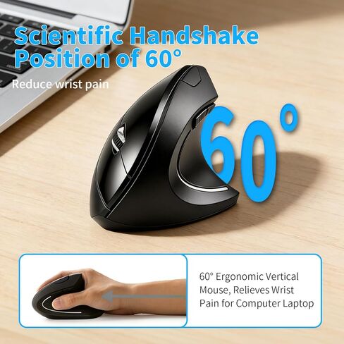 Ergonomic Wireless Mouse, Bluetooth+USB A(2 in 1) Connection, 5 Levels Up to 4800 DPI, 6 Silent Buttons, 2.4GHz Carpal Tunnel Vertical Mice, for Laptop, Desktop,MacBook-Black(Battery Not Included) in Saudi Arabia
