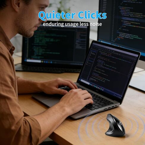 Ergonomic Wireless Mouse, Bluetooth+USB A(2 in 1) Connection, 5 Levels Up to 4800 DPI, 6 Silent Buttons, 2.4GHz Carpal Tunnel Vertical Mice, for Laptop, Desktop,MacBook-Black(Battery Not Included) in Saudi Arabia