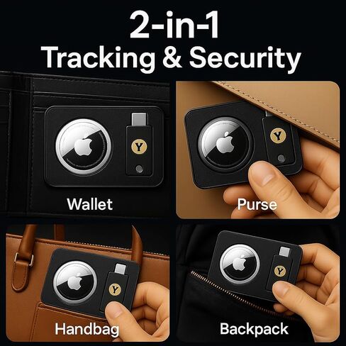 YubiKey 5C NFC Card Holder with AirTag Slot Anti-Loss Tracking Wallet Insert for Everyday Carry (2-Pack, Black) in Kuwait