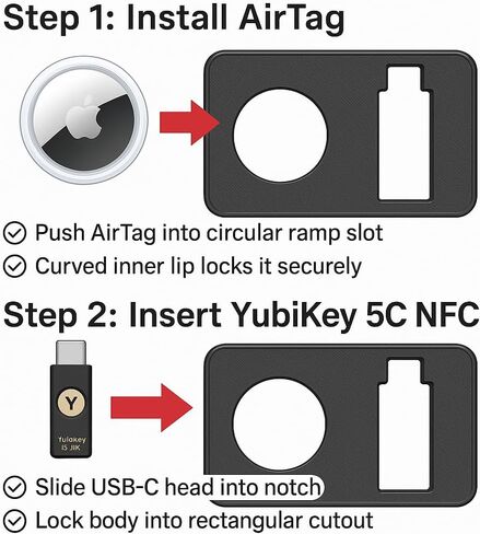 YubiKey 5C NFC Card Holder with AirTag Slot Anti-Loss Tracking Wallet Insert for Everyday Carry (2-Pack, Black) in Kuwait