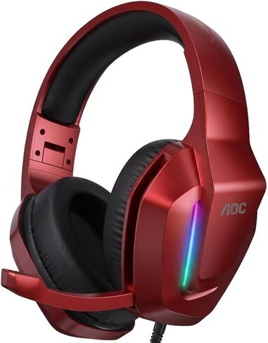سماعة رأس سلكية للألعاب من AOC، سماعات صوت محيطي لأجهزة Xbox Series X|S، PS5، الكمبيوتر الشخصي، سويتش، ميكروفون ألعاب فوق الأذن لإلغاء الضوضاء، مشغلات 50 مم، مقبس 3.5 مم، أحمر in Saudi Arabia