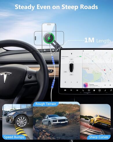 شاحن حامل هاتف Tesla: حامل هاتف سيارة لاسلكي بقدرة 15 وات لملحقات Tesla Model 3/Y 【 أقوى مغناطيس N52 + تصميم قابل للتعديل بزاوية 360 درجة + قابل للطي 】 حامل سيارة لهاتف Magsafe iPhone وAndroid in Kuwait