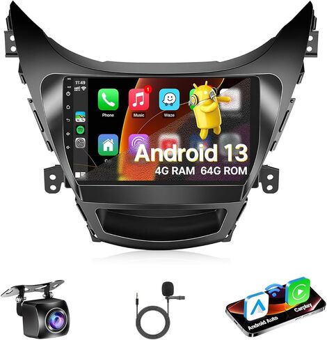 لسيارة Hyundai Elantra 2011 2012 2013 راديو 8-Core Android 12 Car Play Stereo لوحدة رأس Elantra 9 بوصة تعمل باللمس مع Carplay، Android Auto، Bluetooth، GPS، FM، SWC + MIC + كاميرا احتياطية - 2 + 32 جيجابايت in Saudi Arabia