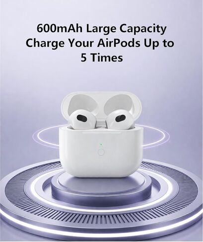 علبة شحن لاسلكية بديلة متوافقة مع AirPods الجيل الثالث، علبة شحن لاسلكية بقدرة 600 مللي أمبير في الساعة مع زر مزامنة، شحن سريع لمدة 20 دقيقة، مؤشر LED، منفذ L وشاحن لاسلكي، بدون سماعات أذن in Kuwait