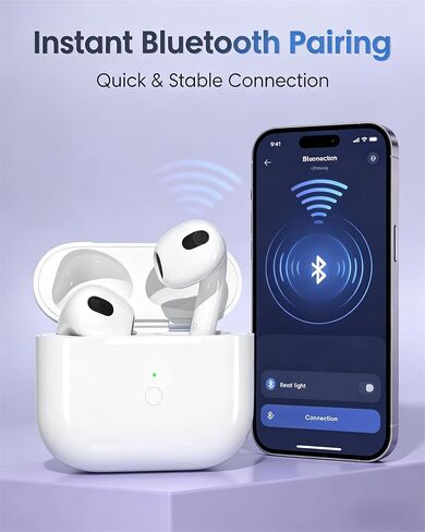 علبة شحن لاسلكية بديلة متوافقة مع AirPods الجيل الثالث، علبة شحن لاسلكية بقدرة 600 مللي أمبير في الساعة مع زر مزامنة، شحن سريع لمدة 20 دقيقة، مؤشر LED، منفذ L وشاحن لاسلكي، بدون سماعات أذن in Kuwait