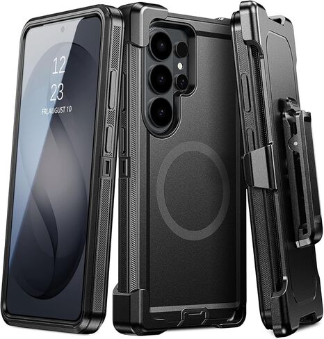 DUEDUE for Samsung Galaxy S26 Ultra Case with Belt Clip Holster, Heavy Duty Protection Galaxy S26 Ultra Case Magnetic[Compatible with Magsafe], Rugged Phone Cover with 360°Rotating Kickstand, Black in Saudi Arabia