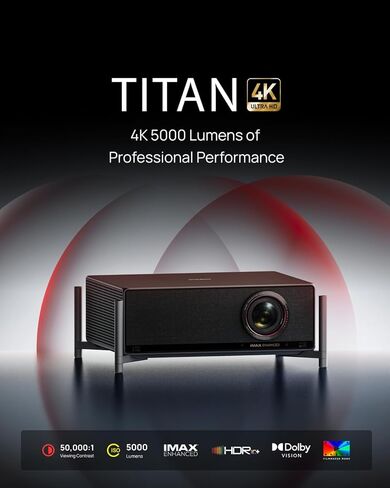 جهاز عرض منزلي XGIMI TITAN ثنائي الليزر 4K، درجة احترافية 5000 لومن ISO، شريحة تصوير HEP 0.78 بوصة، تكبير بصري 1.2–1.8:1، نسبة تباين ديناميكي 5,000,000:1، IMAX مُحسّن، وضع صانع الأفلام in Saudi Arabia