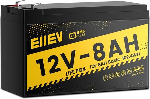 12V 8Ah Lithium Battery,4000+Cycles 12V LiFePO4 Battery Built-in BMS 5A,Deep Cycle Lithium Iron Phosphate Rechargeable Batteries for Small UPS,Power Wheels,Fish Finder,Ride-on Toy,Camping in Saudi Arabia