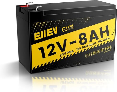 12V 8Ah Lithium Battery,4000+Cycles 12V LiFePO4 Battery Built-in BMS 5A,Deep Cycle Lithium Iron Phosphate Rechargeable Batteries for Small UPS,Power Wheels,Fish Finder,Ride-on Toy,Camping in Saudi Arabia