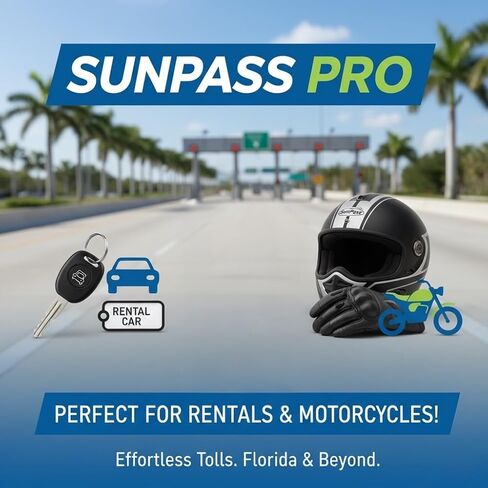 جهاز إرسال واستقبال محمول من Sunpass Sun Pass Pro - بطاقة رسوم إلكترونية مدفوعة مسبقًا لفلوريدا + 23 ولاية إضافية، متوافق مع E-ZPass، جهاز دفع تلقائي بدون توقف للسيارات والسفر والتنقل in Kuwait