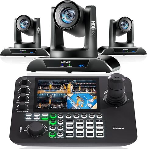 Tenveo 4K PTZ Camera Bundle/Kits - 20X 4K AI Humanoid & Face Auto-Tracking NDI PTZ Camera(3pcs) with HDMI/USB3.0/LAN(PoE) and 7’’ LCD Quad-Screen NDI PTZ Joystick Controller for Large Events Live in Saudi Arabia