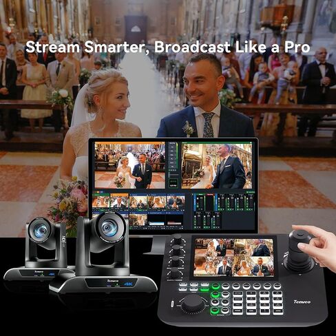 Tenveo 4K PTZ Camera Bundle/Kits - 20X 4K AI Humanoid & Face Auto-Tracking NDI PTZ Camera(3pcs) with HDMI/USB3.0/LAN(PoE) and 7’’ LCD Quad-Screen NDI PTZ Joystick Controller for Large Events Live in Saudi Arabia