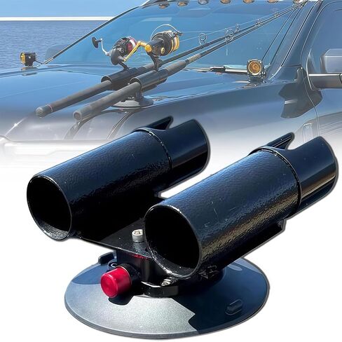Vacuum Suction Fishing Rod Holder, No-Drill Powerful Suction Cup Fishing Pole Roof Rack, Removable Boat & Truck Fishings Pole Rack for Car SUV Boat, Holds 2 Rods, Easy Quick Install (2pcs) in Saudi Arabia