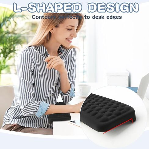 وسادة كوع للمكتب على شكل حرف L، وسادة حافة من إسفنج الذاكرة مع قاعدة مضادة للانزلاق، مسند ذراع مريح للمعصم للمكتب والألعاب، 11.8 × 3.9 بوصة، أسود in Kuwait