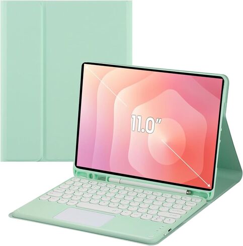 Touch Keyboard Case for Samsung Galaxy Tab S11 5G 11 Inch 2025 Model (SM-X730/X736B) - Soft TPU Cover with Detachable Bluetooth Touch Keyboard (Dark Green) in Saudi Arabia