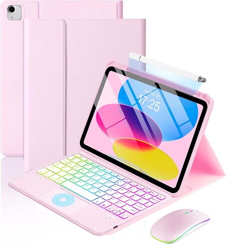 حافظة لوحة المفاتيح MePadKey Touchpad لجهاز iPad A16 الجيل الحادي عشر/العاشر/Air 11 بوصة M4 M3 M2/Air 5th 4th 10.9 بوصة، غطاء لوحة مفاتيح شحن بإضاءة خلفية قوس قزح من النوع C مع قلم وماوس، أصفر in Kuwait