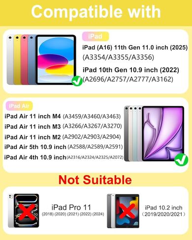 حافظة لوحة المفاتيح MePadKey Touchpad لجهاز iPad A16 الجيل الحادي عشر/العاشر/Air 11 بوصة M4 M3 M2/Air 5th 4th 10.9 بوصة، غطاء لوحة مفاتيح شحن بإضاءة خلفية قوس قزح من النوع C مع قلم وماوس، أصفر in Kuwait