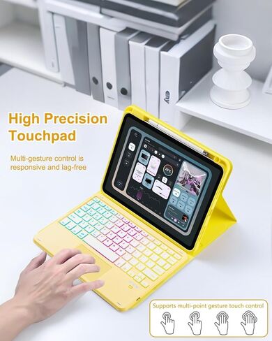 حافظة لوحة المفاتيح MePadKey Touchpad لجهاز iPad A16 الجيل الحادي عشر/العاشر/Air 11 بوصة M4 M3 M2/Air 5th 4th 10.9 بوصة، غطاء لوحة مفاتيح شحن بإضاءة خلفية قوس قزح من النوع C مع قلم وماوس، أصفر in Kuwait