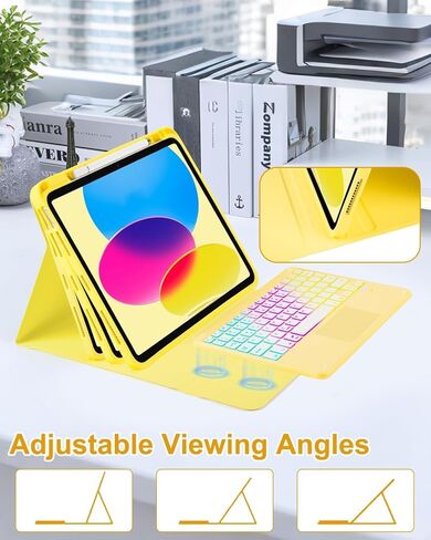 حافظة لوحة المفاتيح MePadKey Touchpad لجهاز iPad A16 الجيل الحادي عشر/العاشر/Air 11 بوصة M4 M3 M2/Air 5th 4th 10.9 بوصة، غطاء لوحة مفاتيح شحن بإضاءة خلفية قوس قزح من النوع C مع قلم وماوس، أصفر in Kuwait