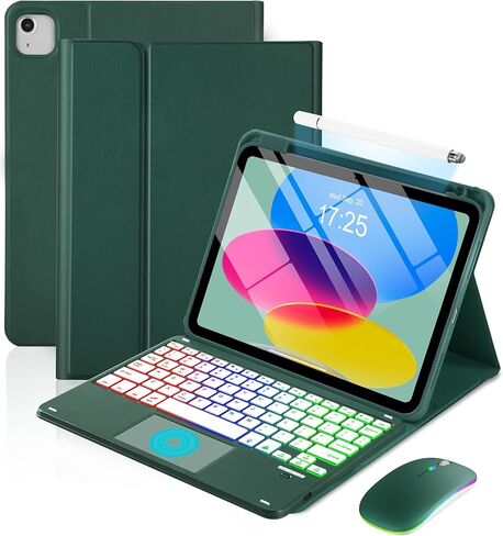 حافظة لوحة المفاتيح MePadKey Touchpad لجهاز iPad A16 الجيل الحادي عشر/العاشر/Air 11 بوصة M4 M3 M2/Air 5th 4th 10.9 بوصة، غطاء لوحة مفاتيح شحن بإضاءة خلفية قوس قزح من النوع C مع قلم وماوس، أصفر in Kuwait