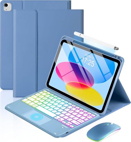 حافظة لوحة المفاتيح MePadKey Touchpad لجهاز iPad A16 الجيل الحادي عشر/العاشر/Air 11 بوصة M4 M3 M2/Air 5th 4th 10.9 بوصة، غطاء لوحة مفاتيح شحن بإضاءة خلفية قوس قزح من النوع C مع قلم وماوس، أصفر in Kuwait