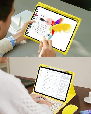 حافظة لوحة المفاتيح MePadKey Touchpad لجهاز iPad A16 الجيل الحادي عشر/العاشر/Air 11 بوصة M4 M3 M2/Air 5th 4th 10.9 بوصة، غطاء لوحة مفاتيح شحن بإضاءة خلفية قوس قزح من النوع C مع قلم وماوس، أصفر in Kuwait