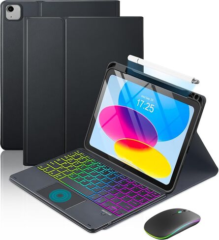 حافظة لوحة المفاتيح MePadKey Touchpad لجهاز iPad A16 الجيل الحادي عشر/العاشر/Air 11 بوصة M4 M3 M2/Air 5th 4th 10.9 بوصة، غطاء لوحة مفاتيح شحن بإضاءة خلفية قوس قزح من النوع C مع قلم وماوس، أصفر in Kuwait