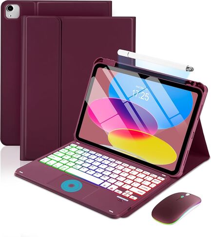 حافظة لوحة المفاتيح MePadKey Touchpad لجهاز iPad A16 الجيل الحادي عشر/العاشر/Air 11 بوصة M4 M3 M2/Air 5th 4th 10.9 بوصة، غطاء لوحة مفاتيح شحن بإضاءة خلفية قوس قزح من النوع C مع قلم وماوس، أصفر in Kuwait